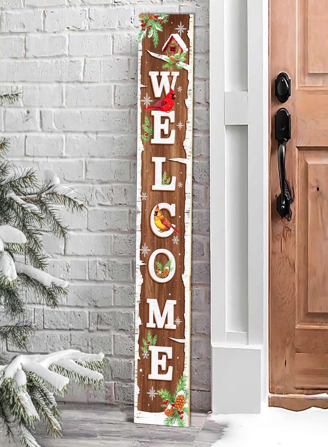 ARTDMT Winter Snow Welcome Porch Sign Decor Birch Tree with Cardinals Wooden Hanging Sign Standing Decorative Signs Plaques for Front Farmhouse Outdoor Indoor Welcome Sign Wall Xmas Winter Decor 47.2"H - Image 1